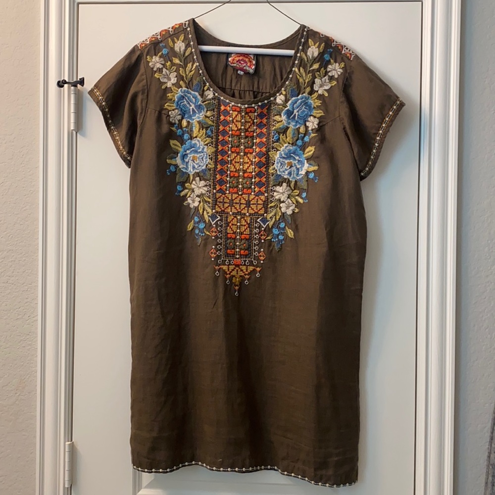 Johnny Was Linen Dress Size L, Olive Green